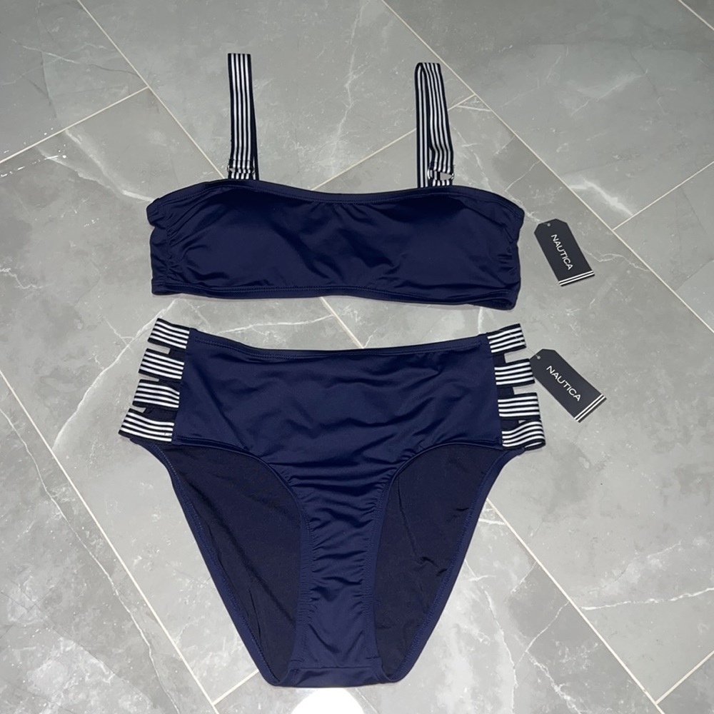 Nautica Standard Bikini Set Top Elastic Bandeau & High Waist Elastic Side Bottom